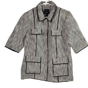 Doncaster Womens Pinstripe Seersucker Jacket Size 10 Black White Snap Blazer